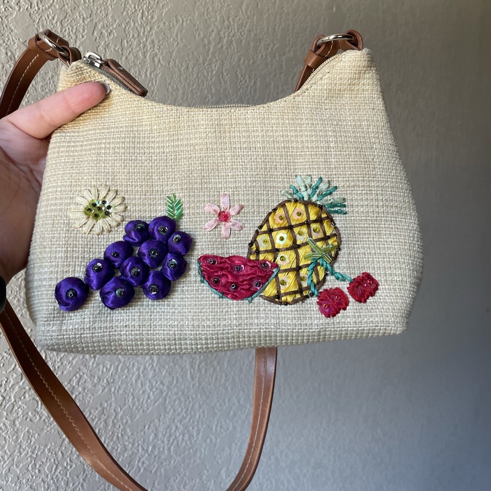 Vintage Fruit Embroidered Shoulder Bag
